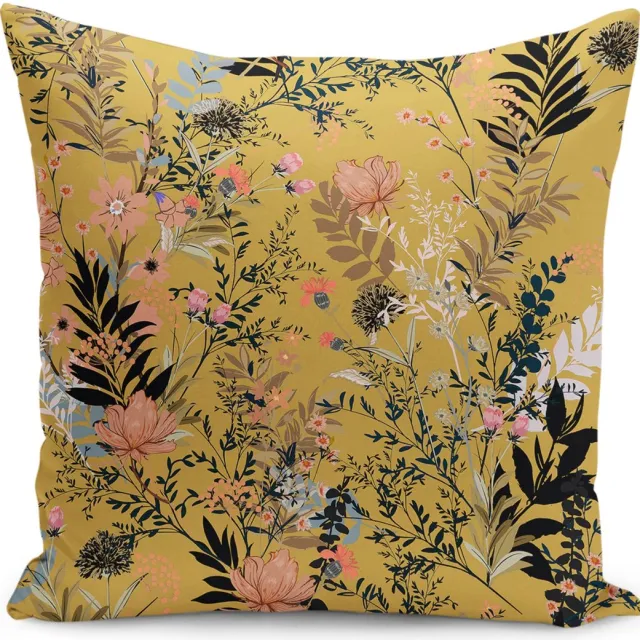De Groen Home BLOEM - Sierkussen Velvet - 45x45 cm - Bloemen op Geel - Inclusief binnenkussen