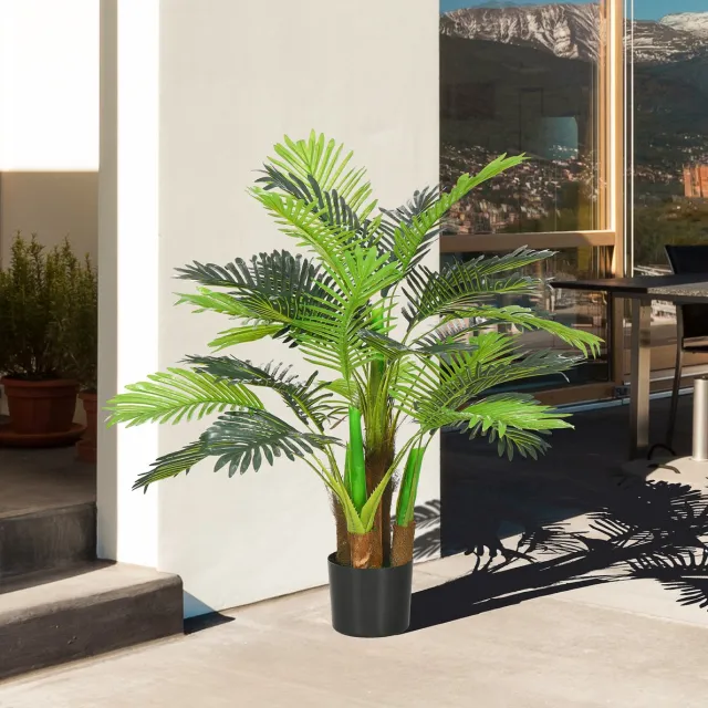 STILVORA Kunstplant Kunst Palm 100 Cm Voor Binnen En Buiten Groen Kunststof Met Realistische Bladeren En Stabiele Pot Voor Woonkamer Tuin En Bureau Green
