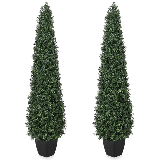 Triumpunpre 120cm Realistische UV-bestendige kunstbuxus topiaris (set van 2) – kegelvormige kunstheesters met pot, decoratie voor binnen en buiten, voordeur, terras en tuin Groen