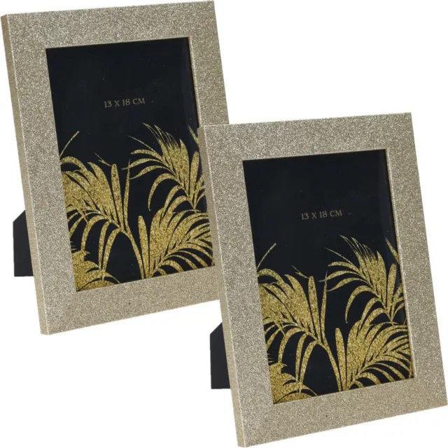 Home & Styling 2x stuks houten fotolijst met gouden glitters 22 x 17 cm geschikt voor een foto van 13 x 18 cm Goudkleurig