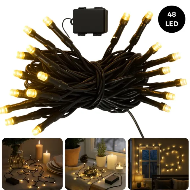 Cheqo Kerstverlichting op Batterij - Kerstlampjes - Warm Wit Licht - Kerstboomverlichting op Batterijen - 48 Leds - Binnen En Buiten - Met Timer - 8-Functies - IP44 - 4 Meter - Kerst Lampjes