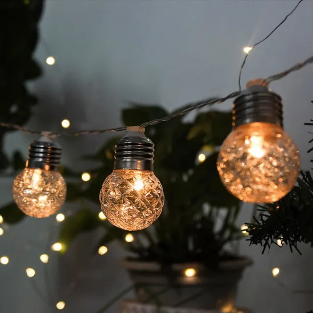RexTech Lichtsnoer buiten 'Diamond' - 20 lampen - ca. 3 meter lang - Warm wit licht (2700K) - IP65 - 8 lichtstanden - Diamantvormige lampen - Buitenlampen op zonne-energie