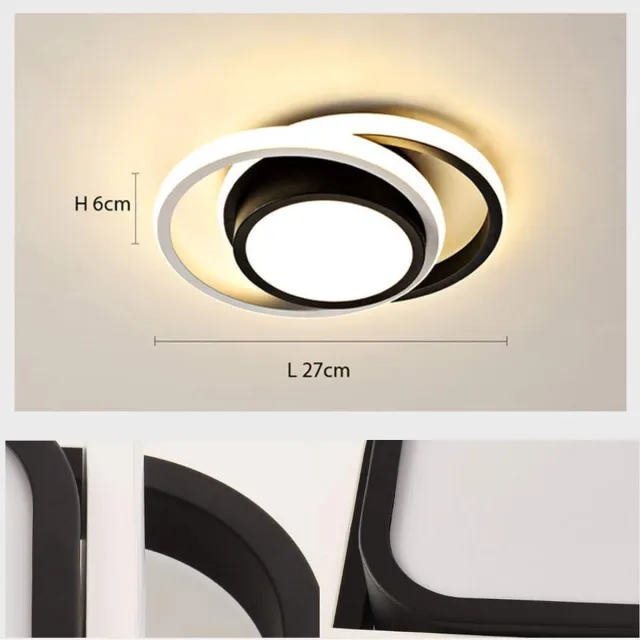 Haobosic Dubbele cirkel LED plafondlamp - zwart-wit, 36W, warm licht 3000K