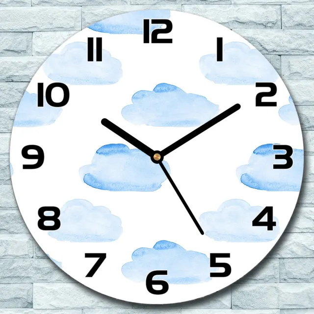Coloray Wandklok - Wolken Glazen Klok - 30fi cm - Lichtblauw Wandklok - Wandklok Ronde - Wandklok Modern - Wandklok Keuken - Stille Wandklok lichtblauw - wolken - zwarte handen