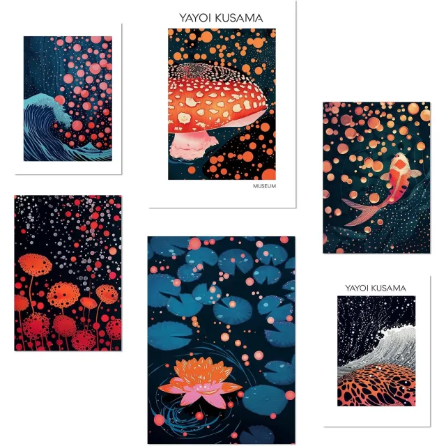 Nacnic Set van 6 A3/A4 Posters - Japanse Mushroom Kunst Prints