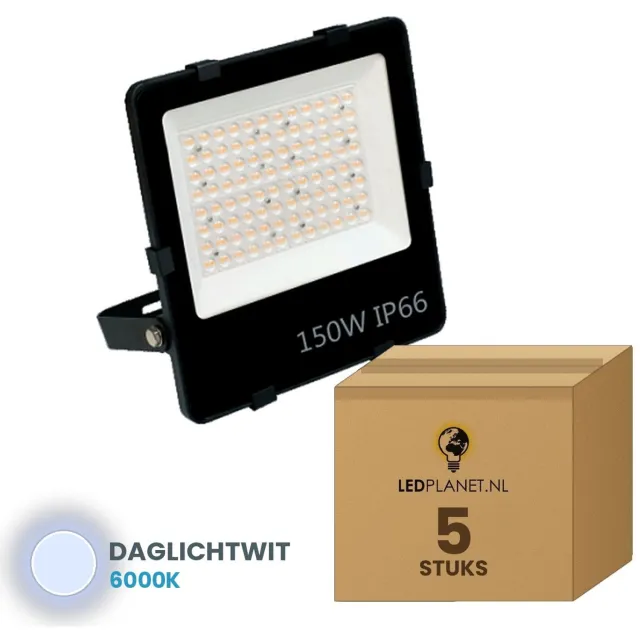 Tsong LED Schijnwerper 150W - 5 stuks - 22.500 lm - Daglichtwit 6000K - 150 lm/W - 90° - Sosen driver - IP66 - Terrein- & Gevelverlichting - 5 jaar garantie