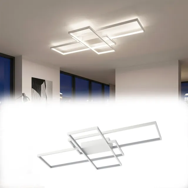 Aufun LED-plafondlamp – Wit – 120 W, dimbaar met afstandsbediening, rechthoekig 3D-ontwerp (aluminium & acryl), energiezuinige verlichting – voor woonkamer, keuken, slaapkamer en eetkamer