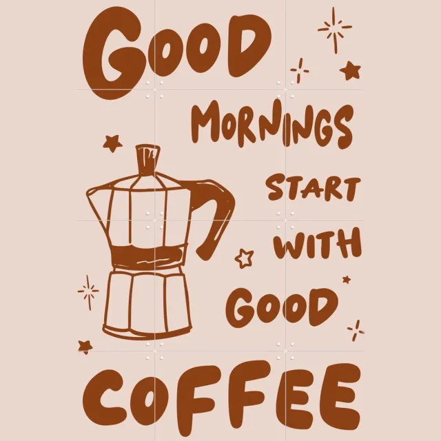 IXXI Morning Coffee, Palmartprints - 60 x 80 cm - Grote wanddecoratie en posters - Grafisch Ontwerp, Typografie, Keuken, Gang, Typografie en quotes Beige