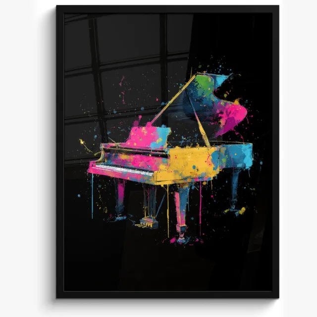FrameYourWall Poster in lijst - Fotolijst 60x80 cm - Posters - Piano - Kleurrijk - Verf - Modern - Posterlijst zwart - Decoratie - Wanddecoratie woonkamer - Muurdecoratie slaapkamer Piano - Verf - Kleurrijk