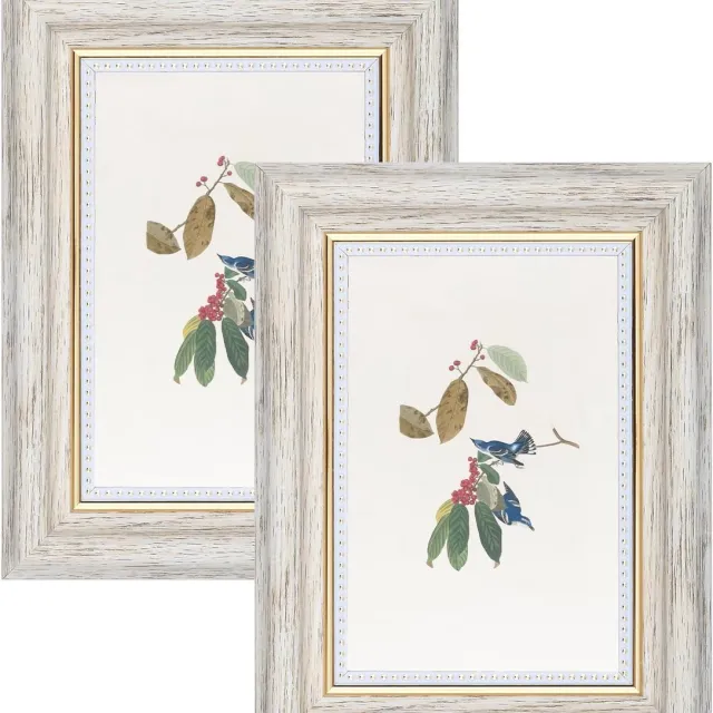 Huttutu Fotolijst - Vintage Fotolijstjes - Shabby Chic Retro Lijsten - Staand en Hangend - 2 stuks - 15x10 cm - Wit