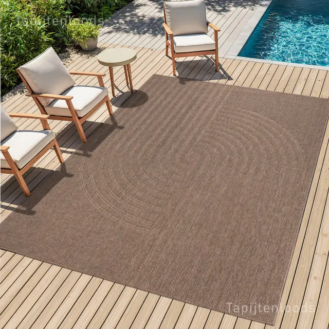 Muratap Sahara Japandi Buitenkleed Jute-Look Weerbestendig Vloerkleed Beige Zwart