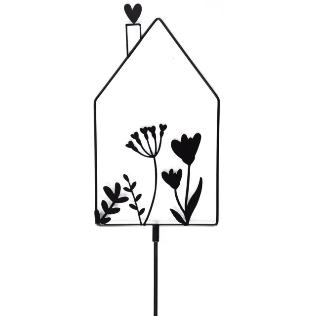 UNUS Tuinsteker Huis van metaal met bloemmotief zwart