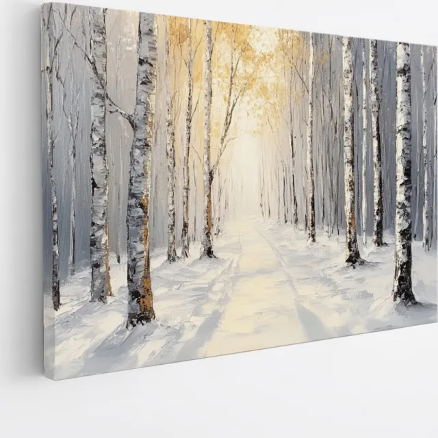 Saammp Canvas Schilderij - Natuur - Abstract besneeuwd bos - Winter - 90x60 - Foto op canvas - Wanddecoratie - Muurdecoratie Woonkamer - Slaapkamer decoratie - Canvas Print Multicolor