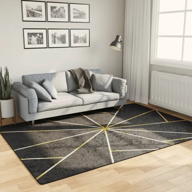 vidaXL Vloerkleed wasbaar anti-slip 160x230 cm zwart en goudkleurig
