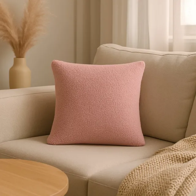 Soosie Sierkussen Vierkant – Kussentje - Teddy Bouclé – 40×40 cm – Zacht Roze