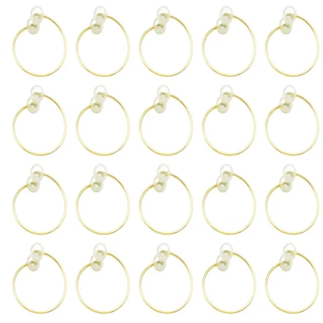 NUVEX Goudkleurige servetringen set van 20 stuks – ronde servet ringen met twee witte parels – decoratieve servethouders voor eettafel bruiloft diner feest banket en tafeldecoratie