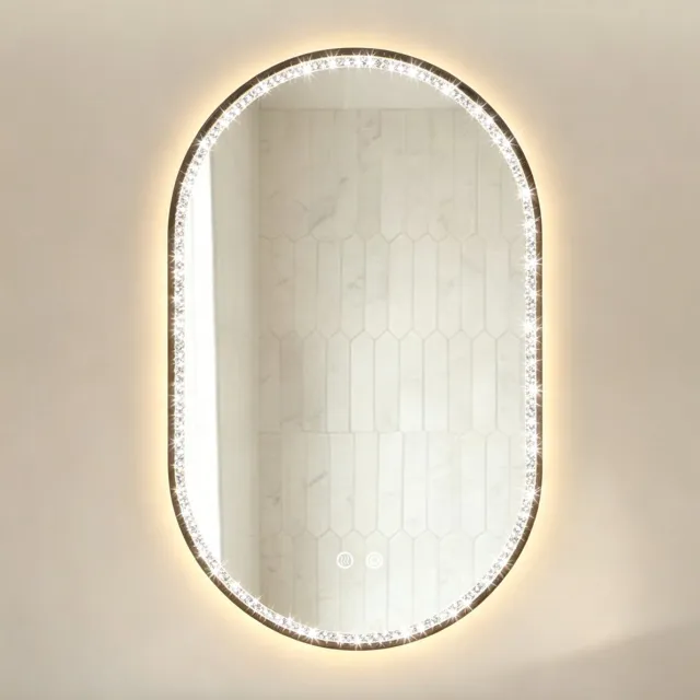 HAUSS SPOLE Spiegel – 50 x 80 cm – Led-Verlichting En Anticondens – Aluminium En Glas – Zwart – Wandspiegel Voor Badkamer Met Touchbediening