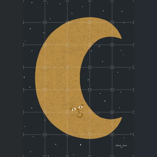 IXXI Merry Moon, Maa-noo - 100 x 140 cm - Grote wanddecoratie en posters - Speels, Digitale Kunst, Illustraties, Cartoonesk, Fantasierijk Donkere tinten / Goud