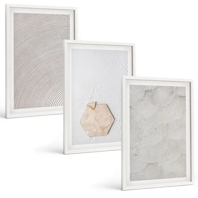 Coloray 3-Delige Schilderij Set - Lichte Texturen Op Zand In Boho-Stijl, Subtiel - 40 x 60 - Muurdecoratie - Interieur Decoratie - Decoratieve Schilderijen Witte lijst
