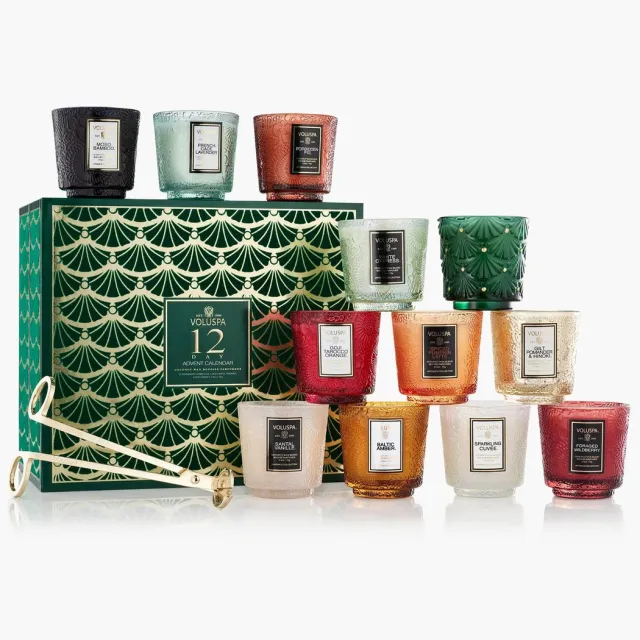Voluspa 12 Day Advent Calendar Petite Pedestal Candle Gift Set