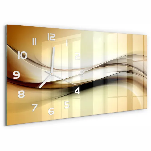 TULUP Wandklok - Abstracte achtergrond Wandklok Glas Decoratie - 60x30 cm - Gouden Gekleurde Glazen Klok - Witte handen - Rechthoekige Klok - Klok Glas Met Opdruk - Moderne Wandklok Glas