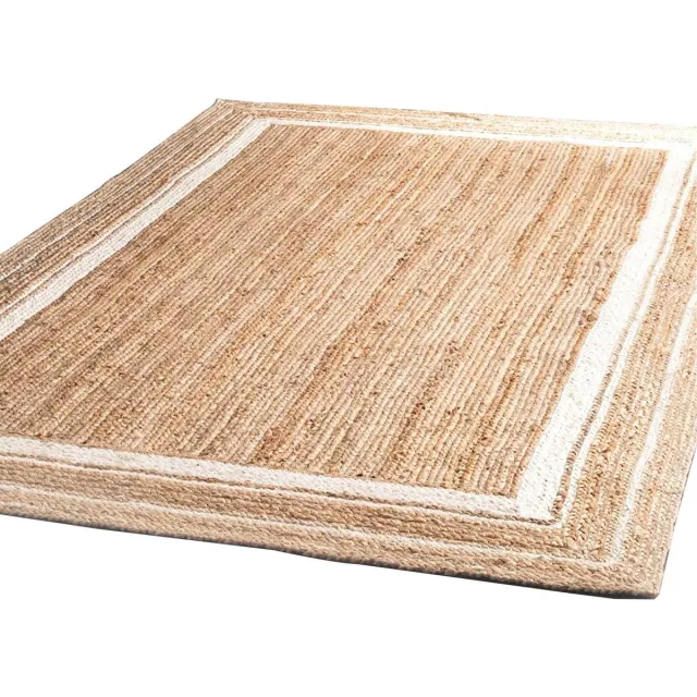 Folkways Jute tapijt - Kleur antiek champagne - Wit & beige rand Natuurlijke champagne