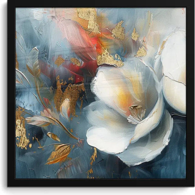 FrameYourWall Poster in lijst - Fotolijst 40x40 cm - Posters - Bloemen - Wit - Goud - Kunst - Abstract - Posterlijst zwart - Decoratie - Wanddecoratie woonkamer - Muurdecoratie slaapkamer
