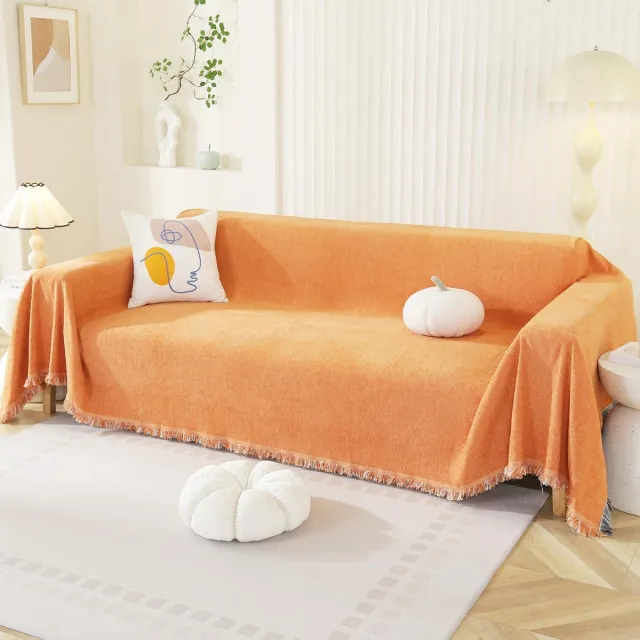 Unyqoos Stijlvolle Chenille Bankhoes met Decoratieve Kwastjes voor Diverse Bankstijlen in Zuiver Oranje orange