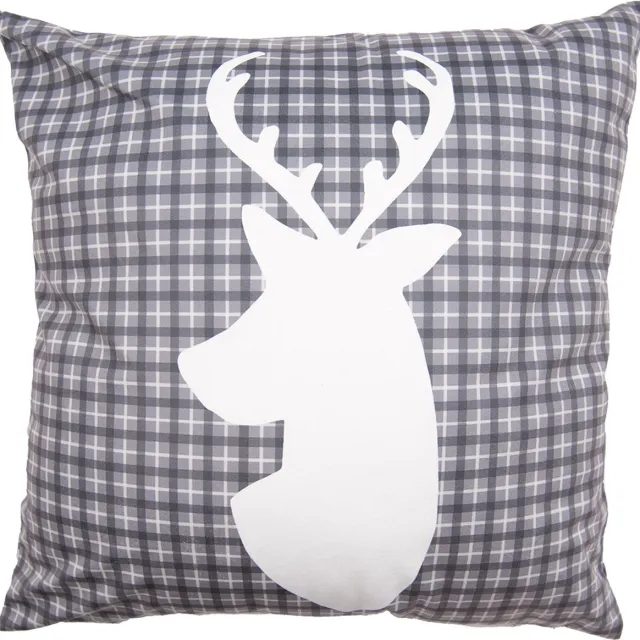 Clayre & Eef Kussenhoes 45x45 cm Grijs Wit Polyester Vierkant Rendier Sierkussenhoes