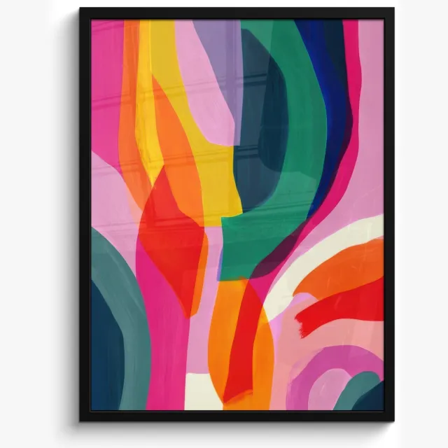 FrameYourWall Poster in lijst - Fotolijst 50x70 cm - Posters - Vormen - Golvend - Abstract - Felroze - Posterlijst zwart - Decoratie - Wanddecoratie woonkamer - Muurdecoratie slaapkamer