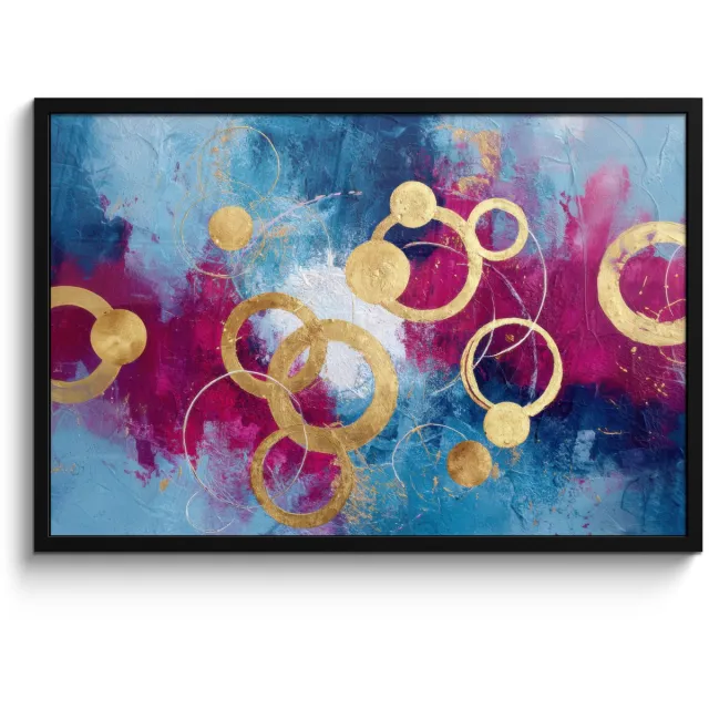 FrameYourWall Poster in lijst - Fotolijst 90x60 cm - Posters - Cirkels - Goud - Abstract - Posterlijst zwart - Decoratie - Wanddecoratie woonkamer - Muurdecoratie slaapkamer
