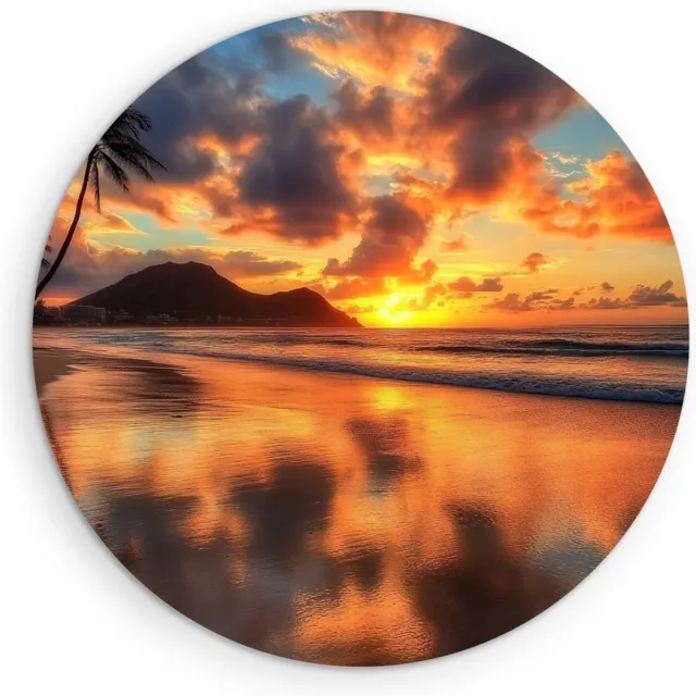 Saammp Forex Muurcirkel - Tropisch strand - Zee met zonsondergang - Ø 70 - Wandcirkel - Wanddecoratie Cirkel - muurdecoratie Woonkamer - Slaapkamer decoratie - Rond Schilderij
