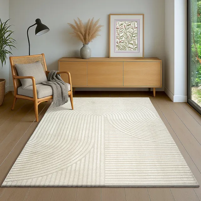 the carpet Everest - modern kortpolig vloerkleed met Panglao-design, hoog-laag 3D-effect, hoge pooldichtheid, zacht en comfortabel – voor woonkamer of slaapkamer, crème, 240 x 340 cm