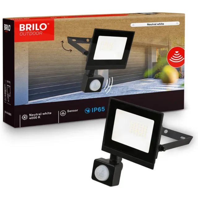 Briloner Varo - LED Schijnwerper met bewegingssensor - voor buiten - IP65 - neutral wit licht - buitenverlichting - floodlight - 20W - 11 x 4 x 17 cm Zwart