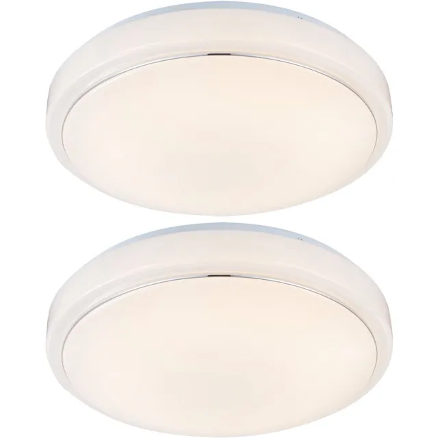 Globo Lighting Plafondlamp Woonkamerlamp Ganglamp, 3 helderheidsniveaus, wit opaal, LED 15W 1400Lm warm wit, DxH 33x10cm, set van 2
