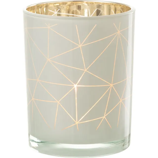 J-Line windlicht Milano - glas - wit/goud - medium - 2 stuks Multi
