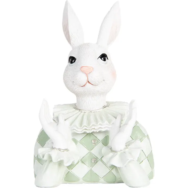 Clayre & Eef Decoratie Beeld Konijn 16 cm Wit Groen Kunststof