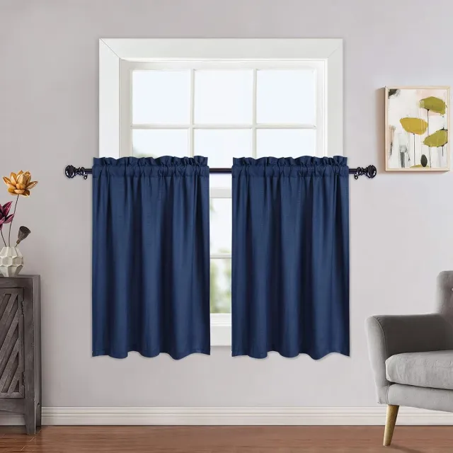 Triumpunpre Waterdicht keukengordijn seersucker polyester, navy, 76 x 61 cm, 2 stuks