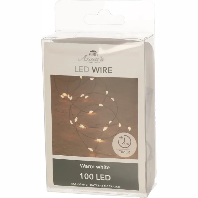 Anna's Collection Draadverlichting - 100 led lampjes - warm wit - 500 cm - lichtsnoer - batterij - timer