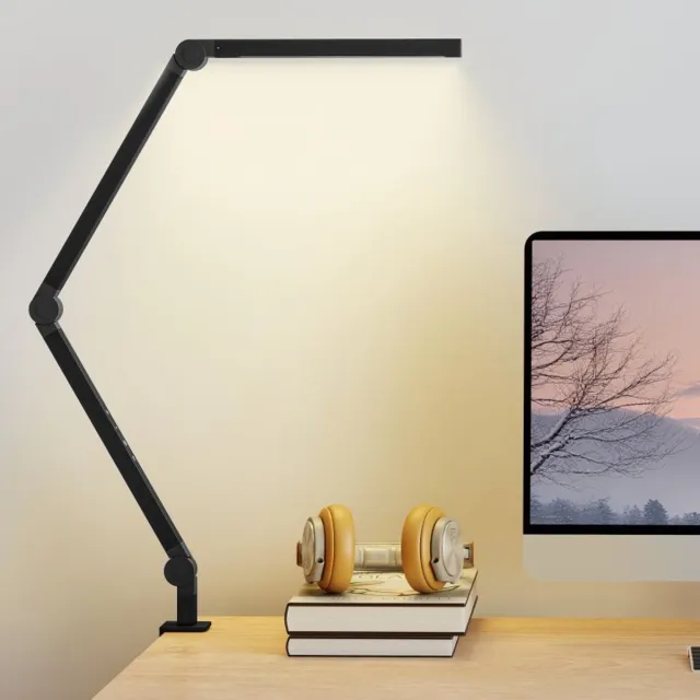 Wclavion Bureaulamp‑led‑klem‑verstelbare helderheid‑kleurtemperatuur‑96 leds‑metaal‑zwart