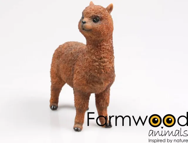 Farmwood beeldje alpaca, bruin, 21 cm