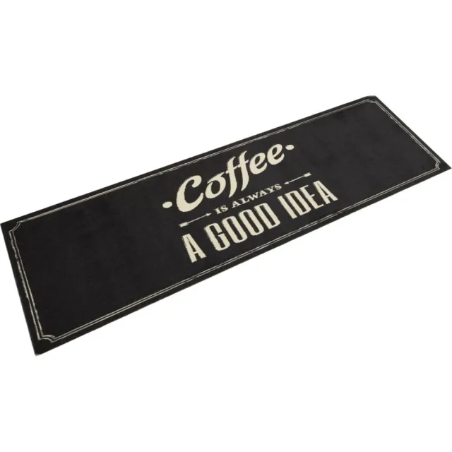 vidaXL Keukenmat wasbaar koffietekst 45x150 cm fluweel Zwart