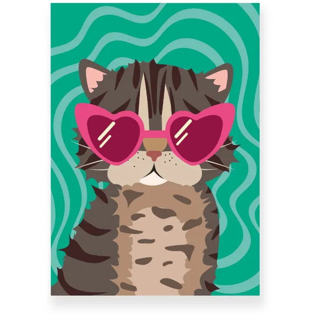 Yisual Aluminium plaat 30x40 cm - Poster - Kat met zonnebril - Groen - Roze - Dopamine Decor - Dieren - Muurdecoratie - Wanddecoratie Grijs