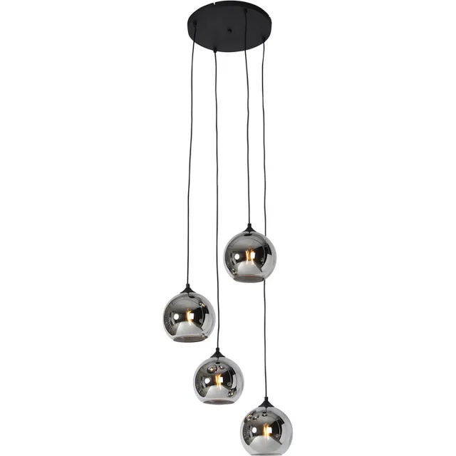 QAZQA wallace - Art Deco Dimbare LED Smart Hanglamp incl. wifi met Dimmer - 4 lichts - Ø 50 cm - Grijs - Woonkamer | Slaapkamer | Keuken Grijs Smart LED