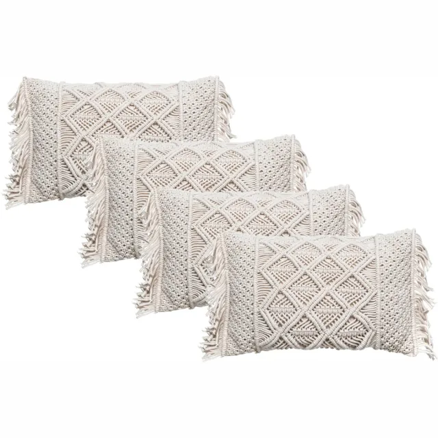 Atmosphera Sierkussen Macrame Ibiza voor binnen - 4x - ivoor wit - 30 x 50 cm - katoen/polyester Creme
