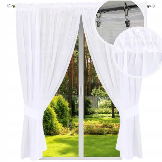 NOW-ART Kant-en-klaar vitragegordijn - 230 × 400 cm - Effen wit - Met universele band