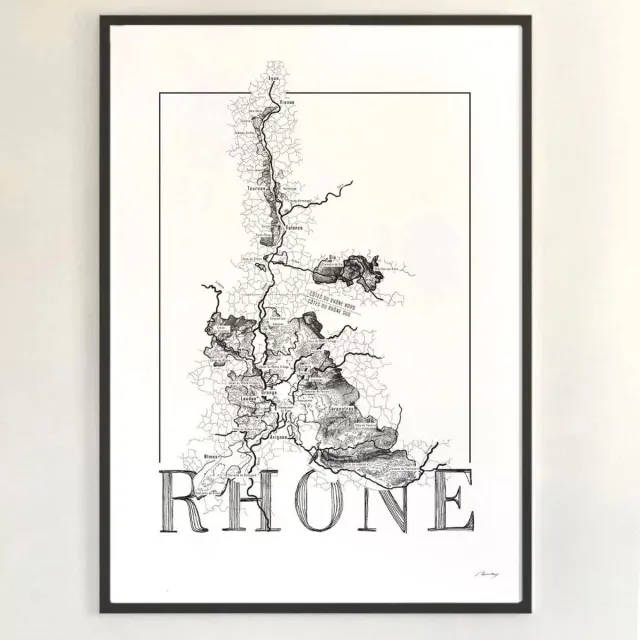 Brushery Poster zwart wit - Rhône - wijnposter - Frankrijk - wijn zwartwit