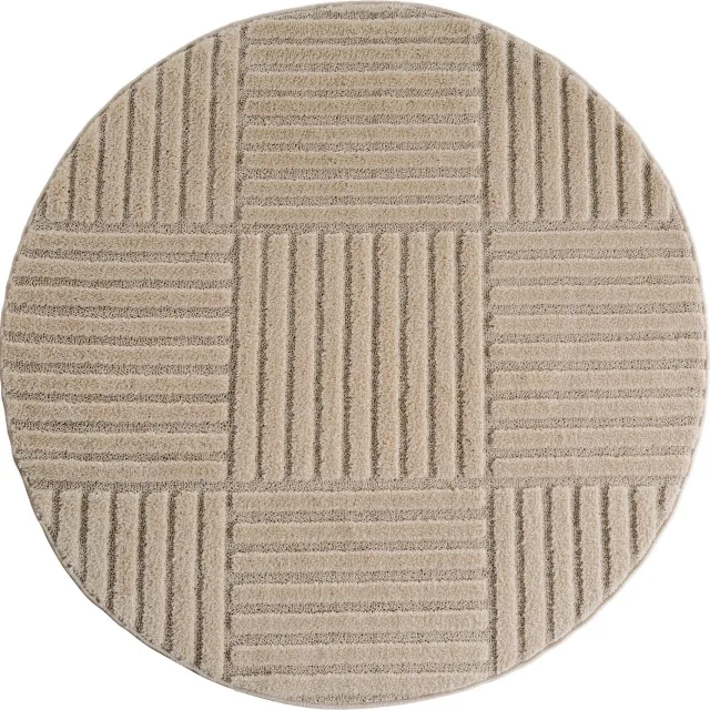 Ayyildiz Art – Laagpolig vloerkleed – Beige – Scandinavische boho – Ø 80 cm rond