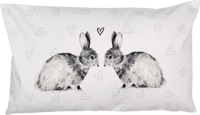 Clayre & Eef Kussenhoes 30x50 cm Wit Polyester Konijnen