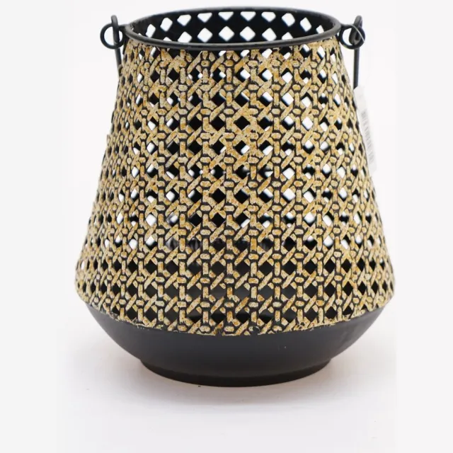 Noach Windlicht webbing jules d17.5h19cm Goud/zwart